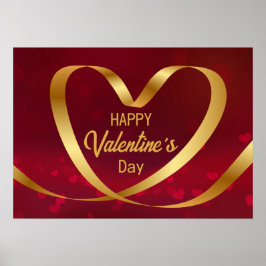 Glad Alla hjärtans dag Guld Heart Ribbon Red Poster