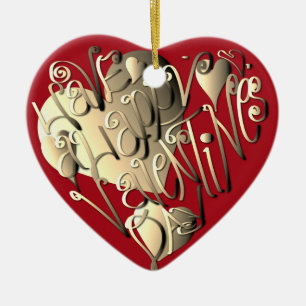"Glad Alla hjärtans dag" Heart Red Julgransprydnad Keramik