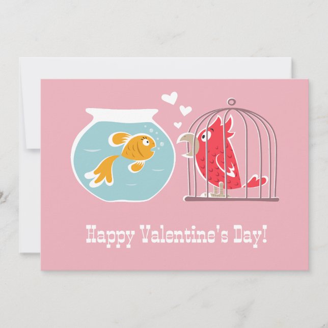 Glad Alla hjärtans dag Heart Red Parrot Golden Fis Julkort (Framsida)