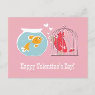 Glad Alla hjärtans dag Heart Red Parrot Golden Fis Vykort