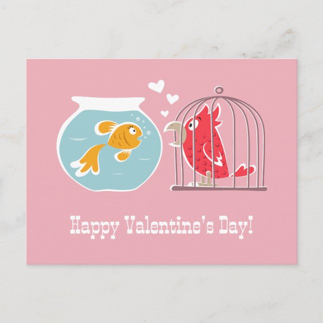 Glad Alla hjärtans dag Heart Red Parrot Golden Fis Vykort (Framsida)