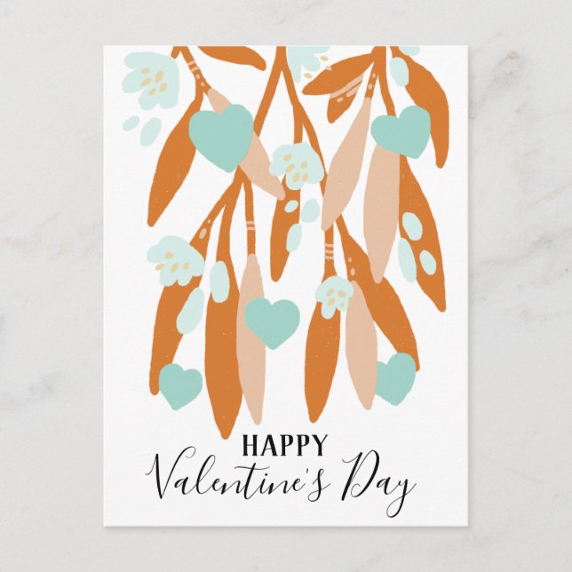 Glad Alla hjärtans dag Hearts Grenar Flowers Kärle Vykort (Framsida)