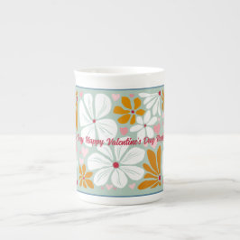 Glad Alla Hjärtans Dag hjärta unik boho blommig Benporslin Mugg