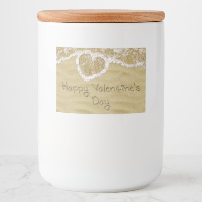 "Glad Alla hjärtans dag" Hjärtat skrivet i Sand Mat Etiketter (Framsida)