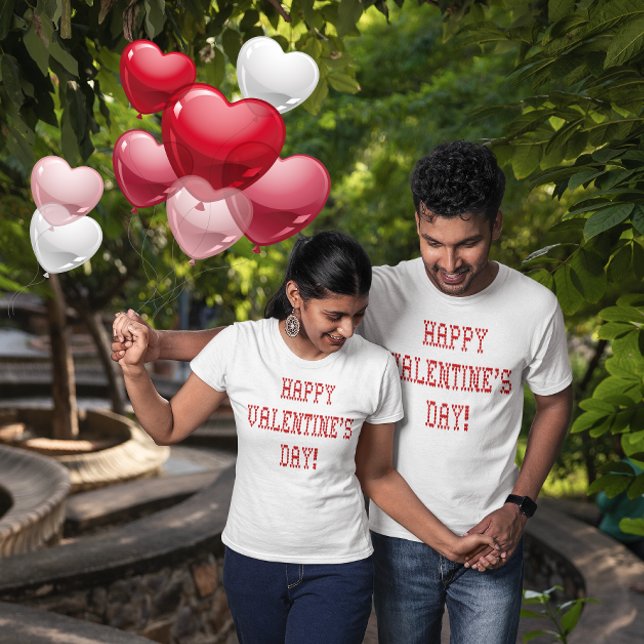 Glad Alla hjärtans dag, Hjärtformade teckensnitt U Tröja (Happy Valentine's Day Tiny Heart Shaped Font Unisex T-Shirt)