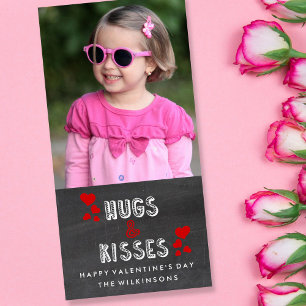 Glad Alla hjärtans dag Hugs Kisses Chalkboard Phot Julkort