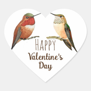 Glad Alla hjärtans dag Hummingbird Hjärtformat Klistermärke