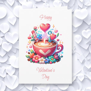 Glad Alla hjärtans dag Kaffe och hjärter Kort
