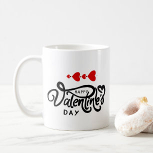 Glad Alla hjärtans dag kalligrafi Röda hjärtan pil Kaffemugg