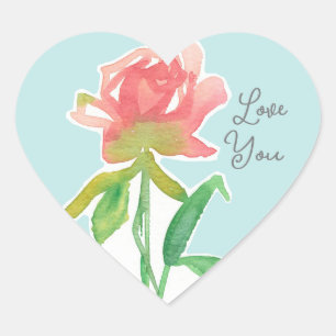 Glad Alla hjärtans dag Kärlek You Rosa ros Hjärtformat Klistermärke