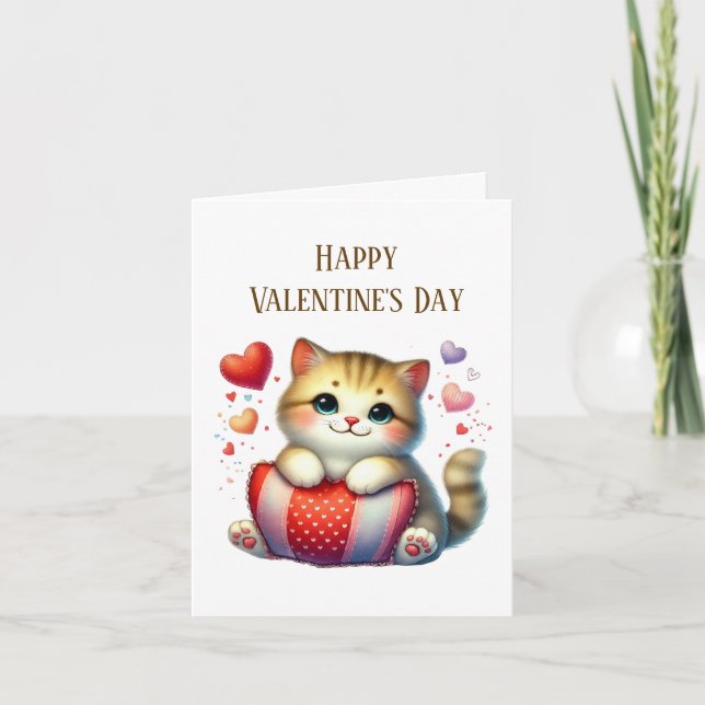 Glad Alla Hjärtans Dag katt Helgkort (Framsida)