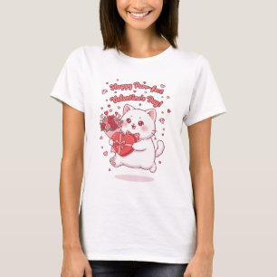 Glad Alla Hjärtans Dag Kawaii Katt T-Shirt
