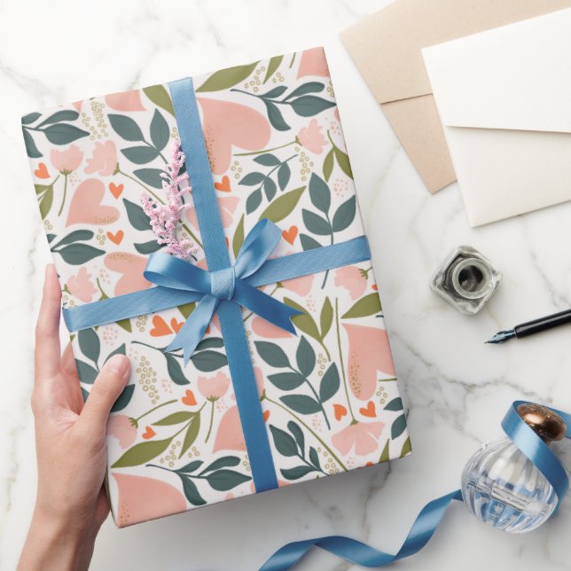 Glad Alla Hjärtans Dag Korallhjärtan Botanisk Blom Presentpapper (Gifting)