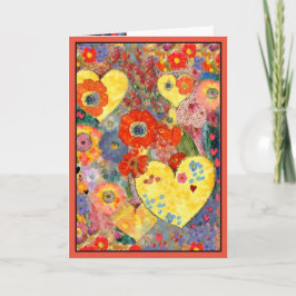 Glad Alla Hjärtans Dag kort med hjärtan och blommo