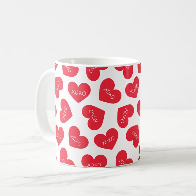 Glad Alla Hjärtans Dag Kyssar och Kramar Modernt Kaffemugg (Framsida vänster)