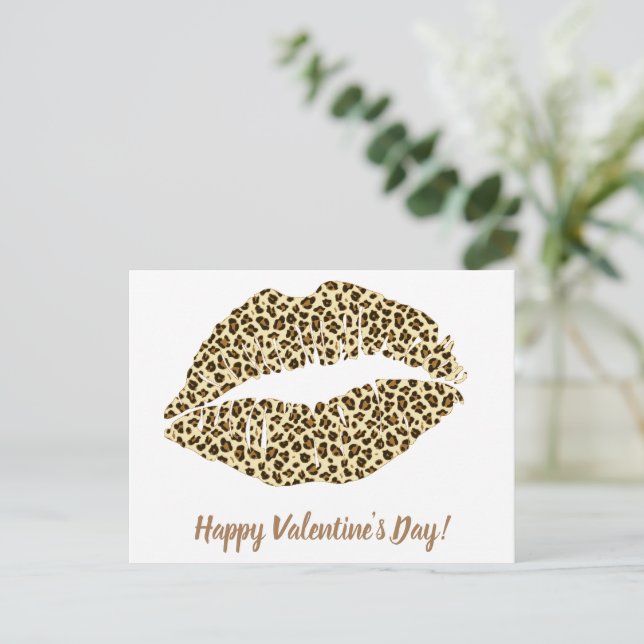 Glad Alla hjärtans dag! Leopard Kiss Vykort (Stående Fram)