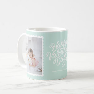 Glad Alla hjärtans dag Lettering Mint Photo Collag Kaffemugg