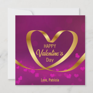 Glad Alla hjärtans dag Lila Heart Guld Ribbon Julkort