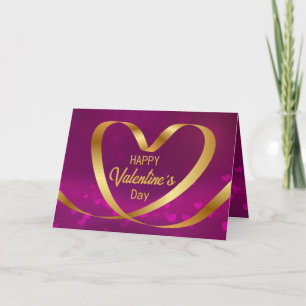 Glad Alla hjärtans dag Lila Ribbon Heart Guld Helgkort