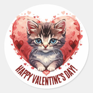 Glad Alla hjärtans dag, lilla Kitten med hjärta Runt Klistermärke