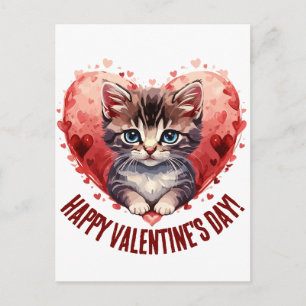 Glad Alla hjärtans dag, lilla Kitten med hjärta Vykort