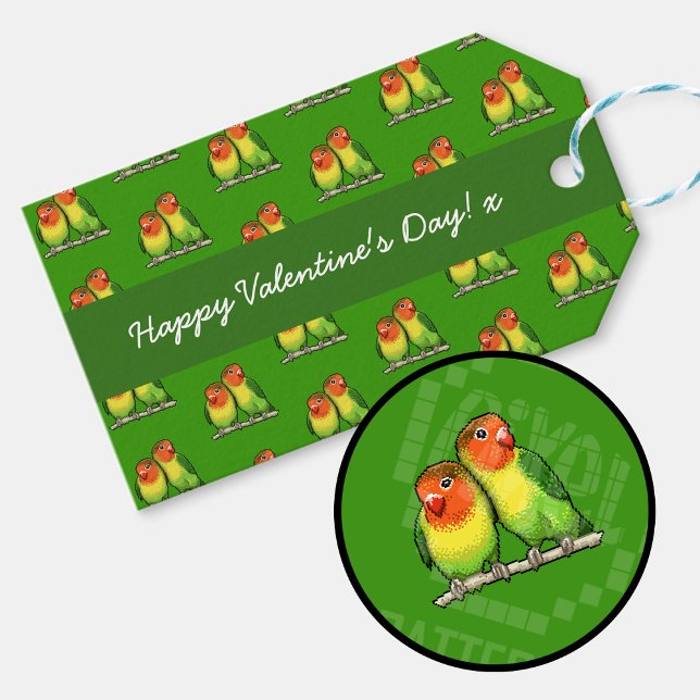 Glad Alla hjärtans dag Lovebird Pixel Art Mönster Presentetikett (Gift tag with detail (watermarked))