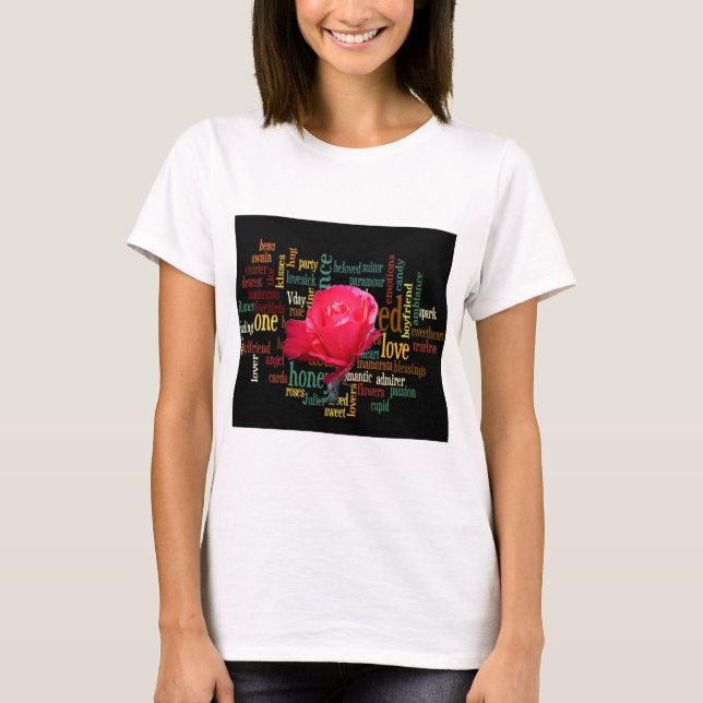 Glad Alla hjärtans dag med Elegant Röd ros T-shirt (Framsida)