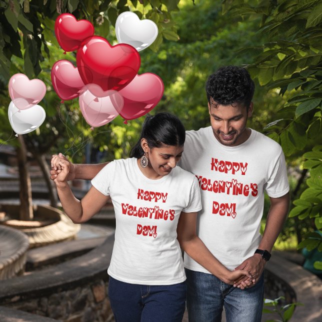 Glad Alla hjärtans dag med hjärtan T-shirt (Happy Valentine's Day with Hearts Unisex -Shirt)