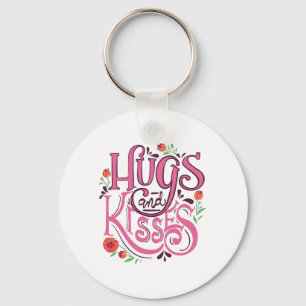 Glad Alla hjärtans dag med Hugs och Kisses Nyckelring