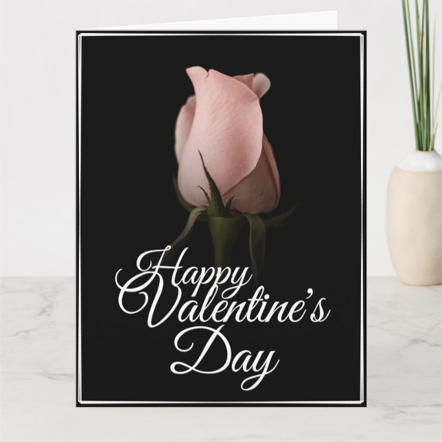 Glad Alla hjärtans dag med rosa ros kort (Framsida)