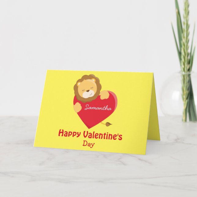 Glad Alla hjärtans dag Min dotter Lejon tema Kort (Framsida)