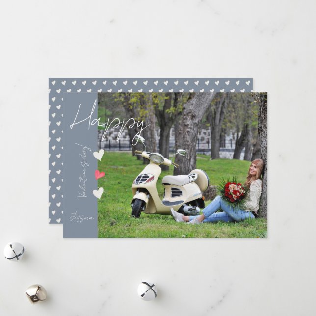 Glad Alla Hjärtans Dag Modern Skript Foto Julkort (Fram/Back In Situ)