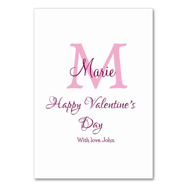 Glad Alla hjärtans dag monogram rosa namn kärlek f Bordsnummer (Framsidan)