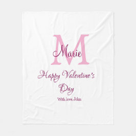 Glad Alla hjärtans dag monogram rosa namn kärlek f Fleecefilt