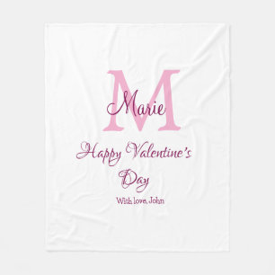 Glad Alla hjärtans dag monogram rosa namn kärlek f Fleecefilt