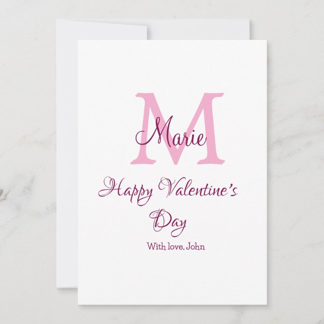 Glad Alla hjärtans dag monogram rosa namn kärlek f Inbjudningar (Framsida)