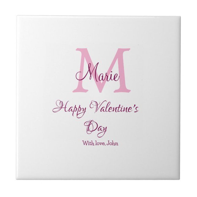 Glad Alla hjärtans dag monogram rosa namn kärlek f Kakelplatta (Framsidan)
