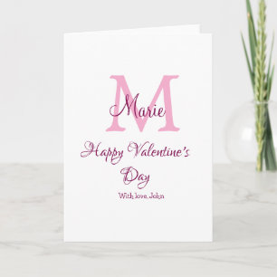 Glad Alla hjärtans dag monogram rosa namn kärlek f Kort