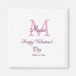 Glad Alla hjärtans dag monogram rosa namn kärlek f Magnet