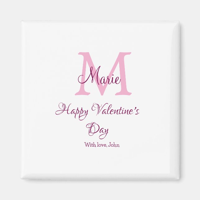Glad Alla hjärtans dag monogram rosa namn kärlek f Magnet (Framsidan)