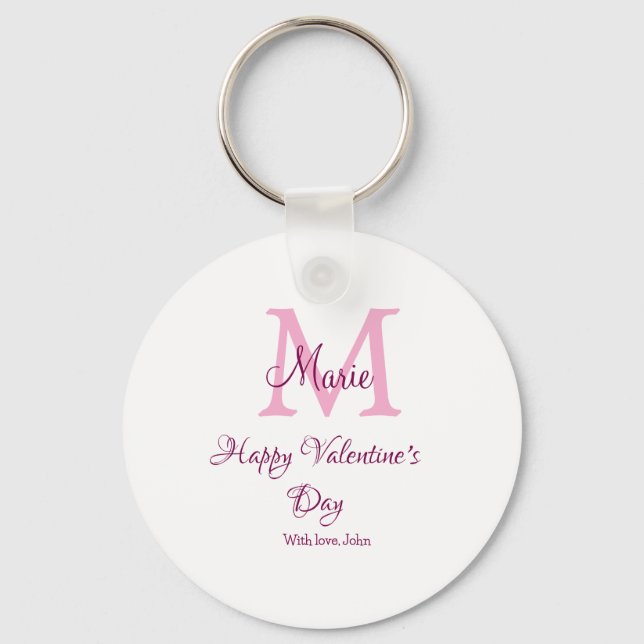 Glad Alla hjärtans dag monogram rosa namn kärlek f Nyckelring (Framsida)