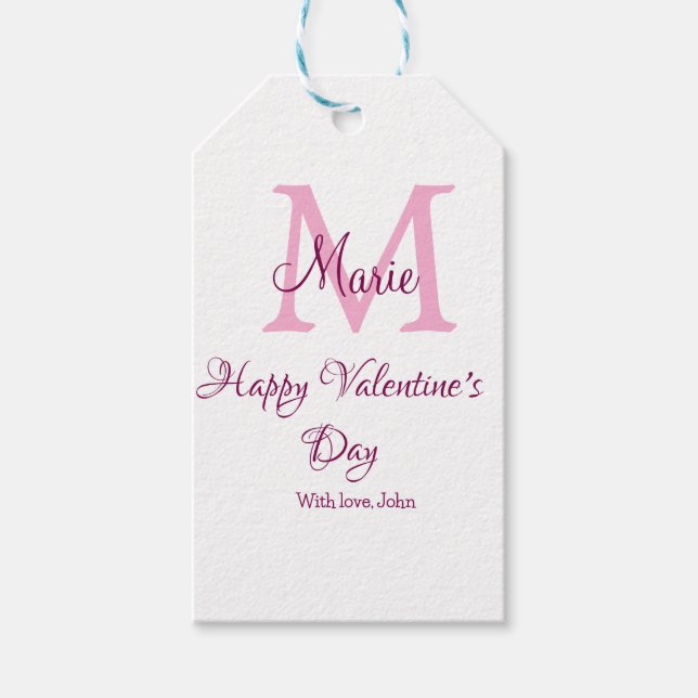 Glad alla hjärtans dag monogram rosa namn kärlek f presentetikett (Framsidan)