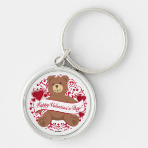 Glad Alla hjärtans dag! Nalle Rund Silverfärgad Nyckelring