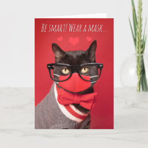 Glad Alla hjärtans dag Nerd Cat i Ansikte Mask Hum Helgkort