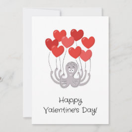Glad Alla hjärtans dag Octopus Red Heart Balloons Julkort