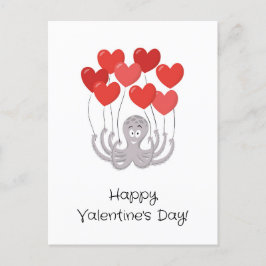 Glad Alla hjärtans dag Octopus Red Heart Balloons Vykort