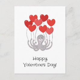 Glad Alla hjärtans dag Octopus Red Heart Balloons Vykort