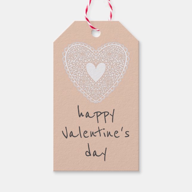 Glad Alla hjärtans dag Peach Snöre Heart Presentetikett (Framsidan)