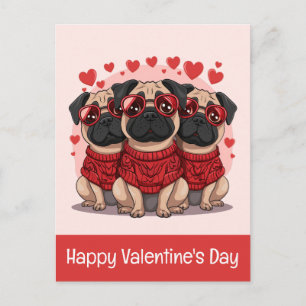 Glad Alla Hjärtans Dag Pug Hundsar Vykort