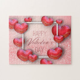 Glad Alla hjärtans dag Red 3D Hearts Glitter Pussel